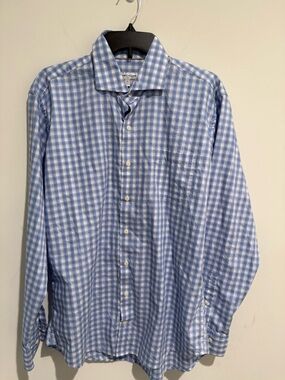 Peter Millar Light Blue and White Gingham Button-Down Shirt